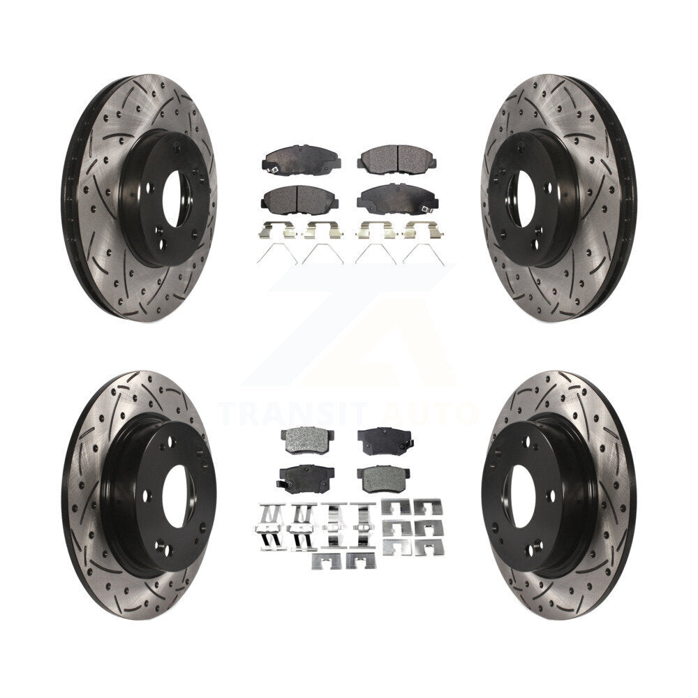 [Avant + Arrière] Kit de disque (percé rainuré revêtu) et plaquette (céramique) de frein pour 2014-2015 Honda Civic Touring KDT-100277
