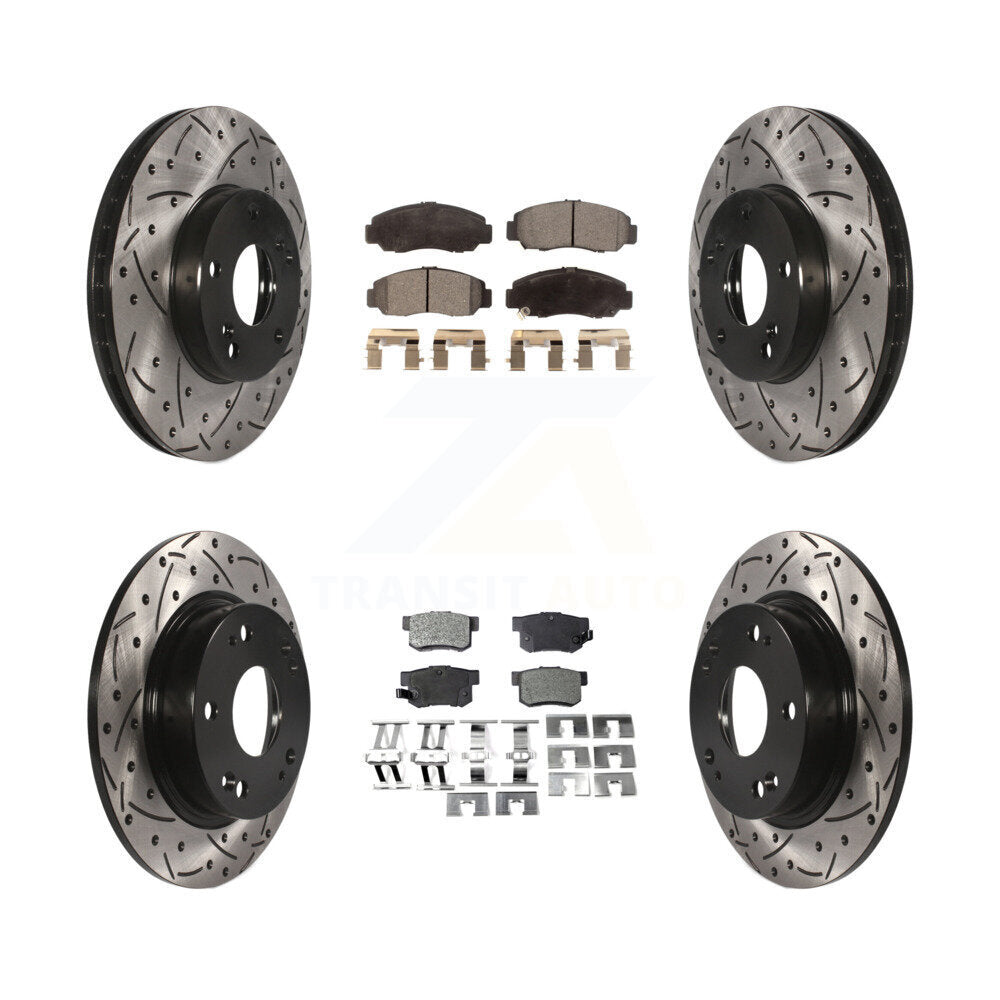 [Avant + Arrière] Kit de disque (percé rainuré revêtu) et plaquette (céramique) de frein pour Acura CSX KDT-100282