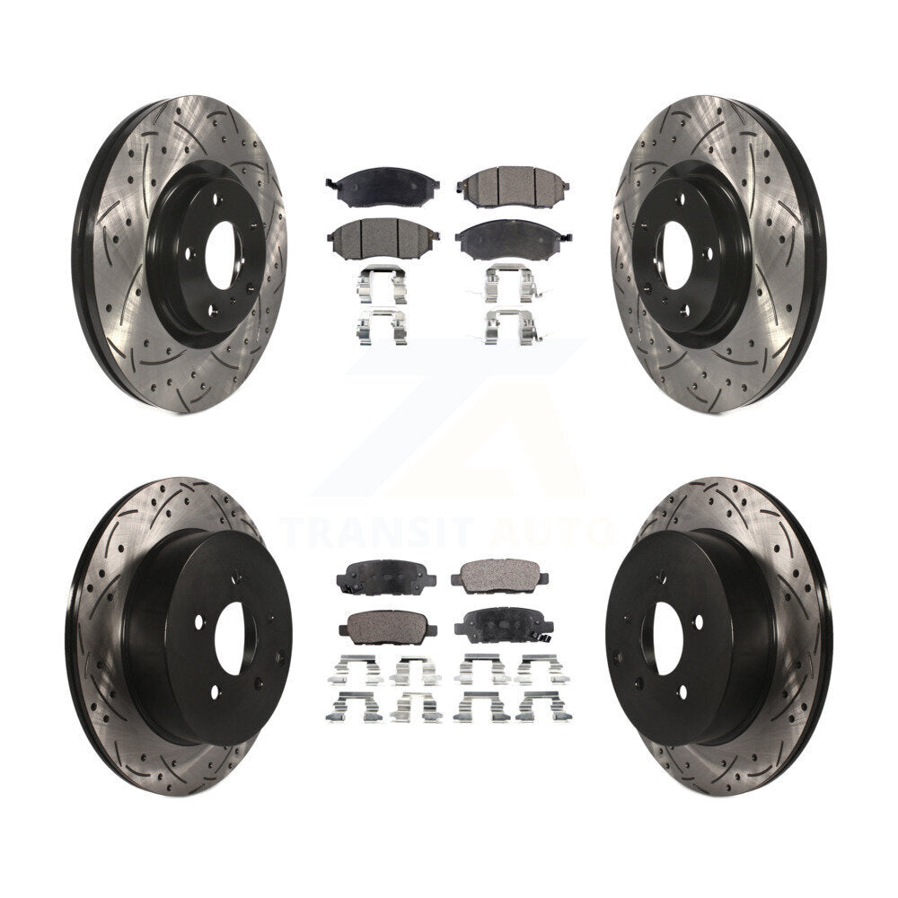 [Avant + Arrière] Kit de disque (percé rainuré revêtu) et plaquette (céramique) de frein pour Nissan Murano INFINITI M37 QX70 Q70 Q70L M56 M35h KDT-100284