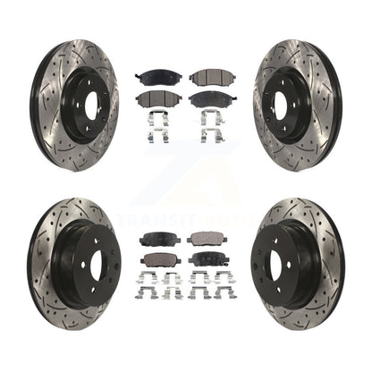 [Avant + Arrière] Kit de disque (percé rainuré revêtu) et plaquette (céramique) de frein pour INFINITI G37 G35 M35 Nissan 350Z EX35 370Z G25 M45 Q40 QX50 EX37 KDT-100285