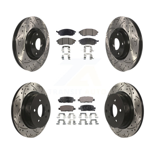 [Avant + Arrière] Kit de disque (percé rainuré revêtu) et plaquette (céramique) de frein pour INFINITI G37 G35 M35 Nissan 350Z EX35 370Z G25 M45 Q40 QX50 EX37 KDT-100285