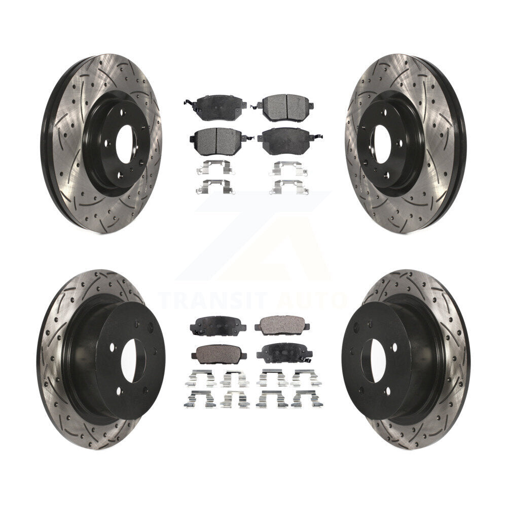 [Avant + Arrière] Kit de disque (percé rainuré revêtu) et plaquette (céramique) de frein pour Nissan Altima Maxima KDT-100287