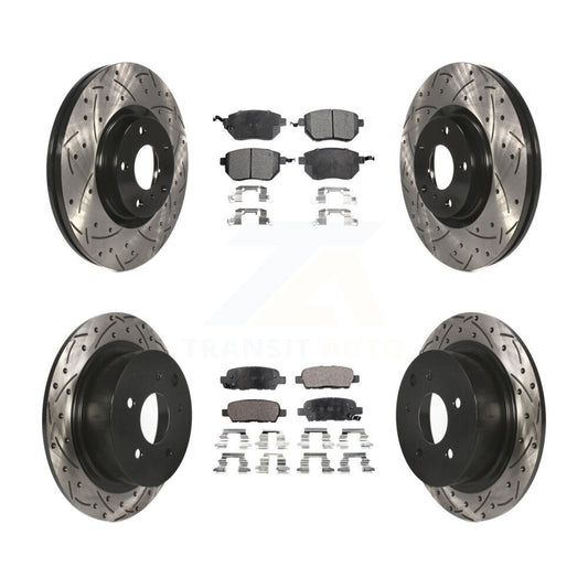 [Avant + Arrière] Kit de disque (percé rainuré revêtu) et plaquette (céramique) de frein pour Nissan Altima Maxima KDT-100287