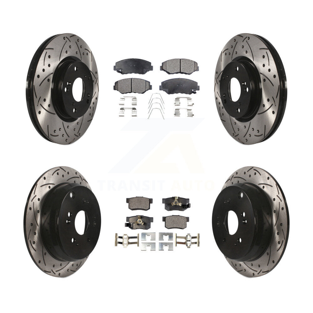 [Avant + Arrière] Kit de disque (percé rainuré revêtu) et plaquette (céramique) de frein pour 2005-2006 Honda CR-V KDT-100290
