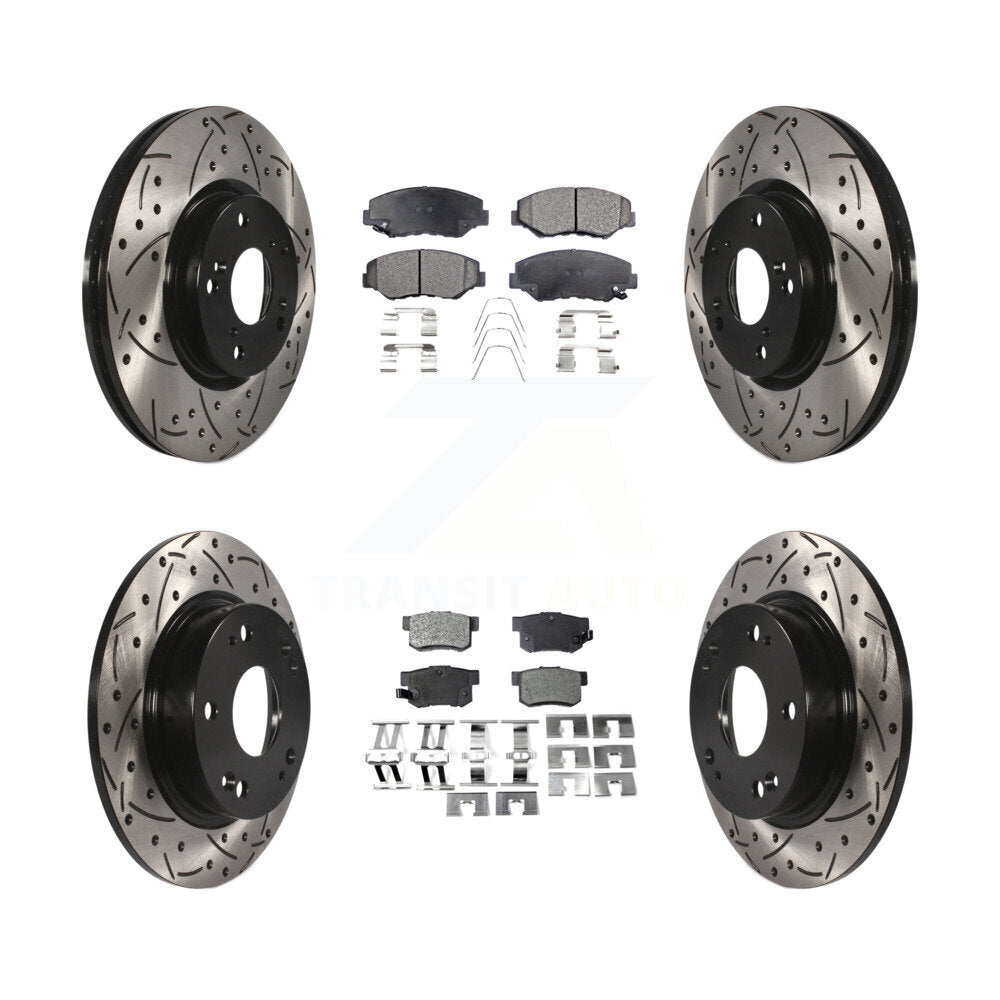 [Avant + Arrière] Kit de disque (percé rainuré revêtu) et plaquette (céramique) de frein pour Honda Civic Acura ILX KDT-100291