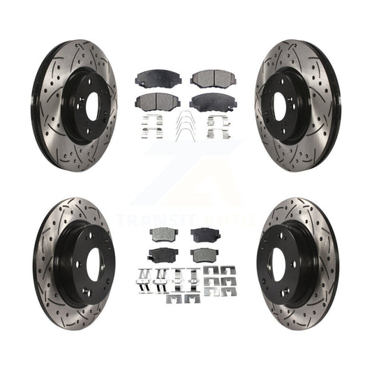 [Avant + Arrière] Kit de disque (percé rainuré revêtu) et plaquette (céramique) de frein pour Honda Civic Acura ILX KDT-100291