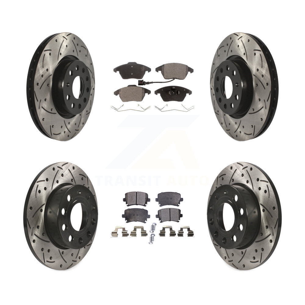 [Avant + Arrière] Kit de disque (percé rainuré revêtu) et plaquette (céramique) de frein pour 2008 Audi A3 Quattro KDT-100300