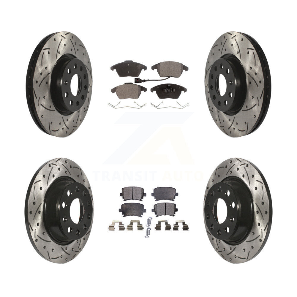 [Avant + Arrière] Kit de disque (percé rainuré revêtu) et plaquette (céramique) de frein pour Volkswagen CC GTI Passat Audi A3 Quattro KDT-100301