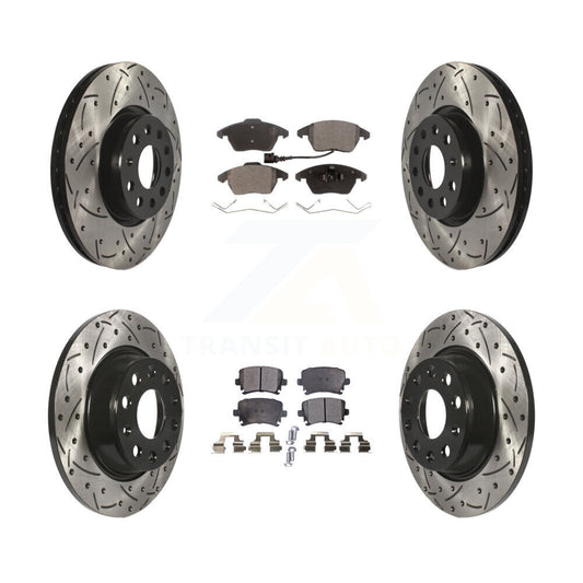 [Avant + Arrière] Kit de disque (percé rainuré revêtu) et plaquette (céramique) de frein pour Volkswagen CC GTI Passat Audi A3 Quattro KDT-100301