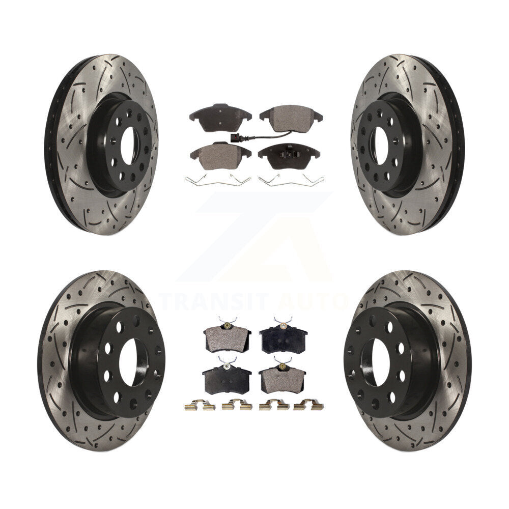 [Avant + Arrière] Kit de disque (percé rainuré revêtu) et plaquette (céramique) de frein pour Volkswagen Jetta Beetle KDT-100304