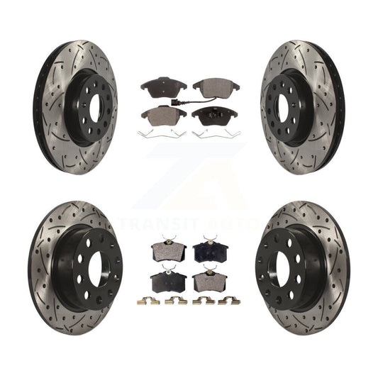 [Avant + Arrière] Kit de disque (percé rainuré revêtu) et plaquette (céramique) de frein pour Volkswagen Jetta Beetle KDT-100304
