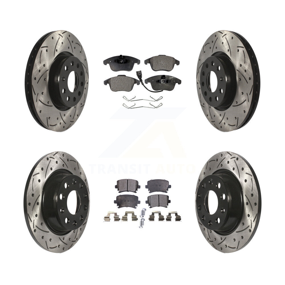 [Avant + Arrière] Kit de disque (percé rainuré revêtu) et plaquette (céramique) de frein pour Volkswagen Tiguan Audi Q3 Limited Quattro KDT-100305