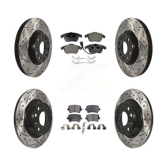 [Avant + Arrière] Kit de disque (percé rainuré revêtu) et plaquette (céramique) de frein pour Volkswagen Tiguan Audi Q3 Limited Quattro KDT-100305