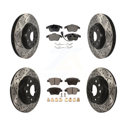 [Avant + Arrière] Kit de disque (percé rainuré revêtu) et plaquette (céramique) de frein pour Volkswagen Passat KDT-100306