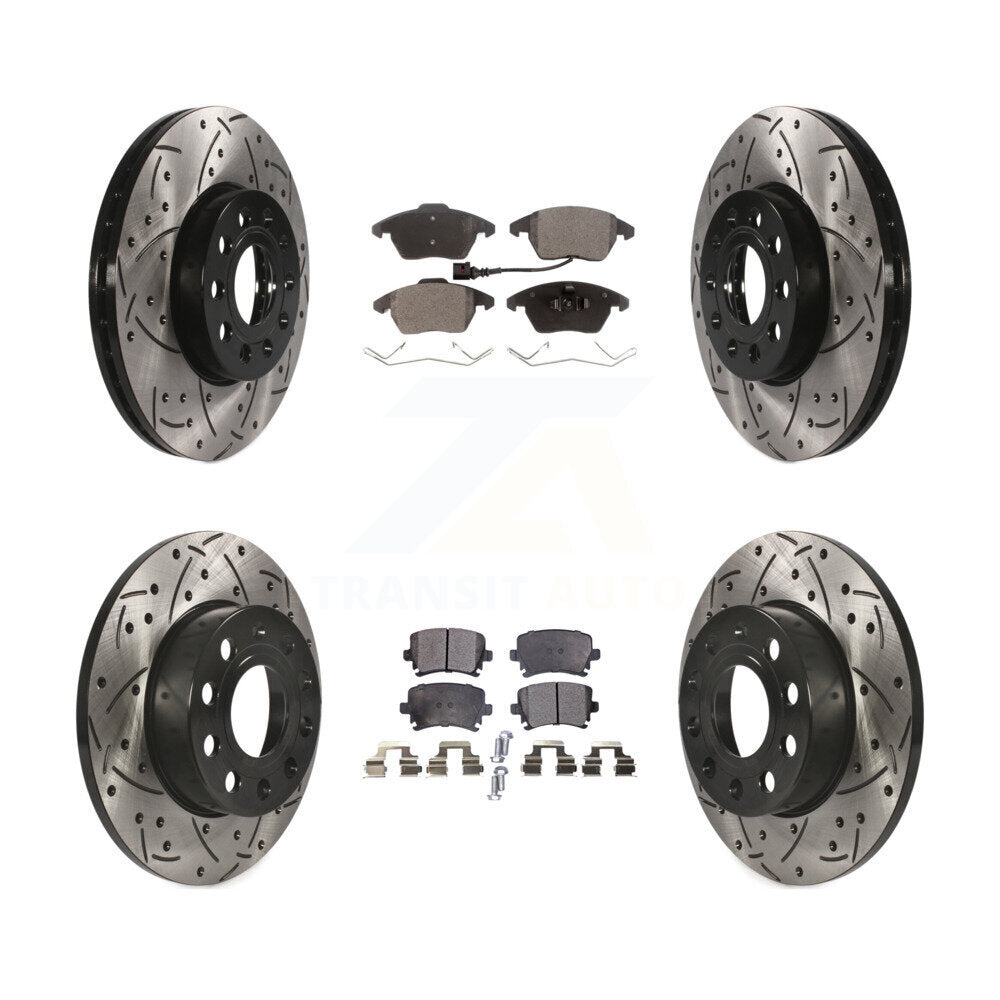 [Avant + Arrière] Kit de disque (percé rainuré revêtu) et plaquette (céramique) de frein pour 2006-2009 Volkswagen Rabbit KDT-100307