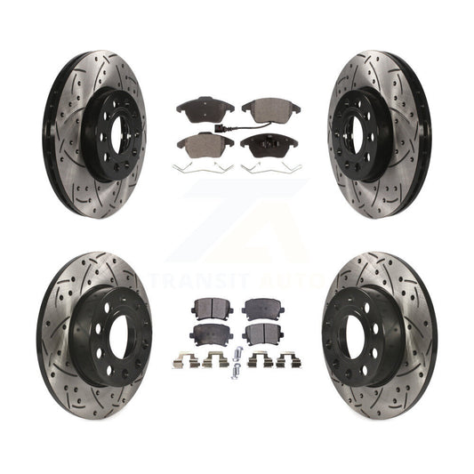 [Avant + Arrière] Kit de disque (percé rainuré revêtu) et plaquette (céramique) de frein pour 2006-2009 Volkswagen Rabbit KDT-100307