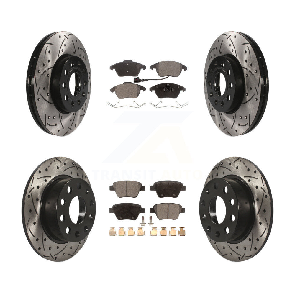 [Avant + Arrière] Kit de disque (percé rainuré revêtu) et plaquette (céramique) de frein pour 2013 Volkswagen Beetle 2.5L avec 253mm Diameter Rotor KDT-100309