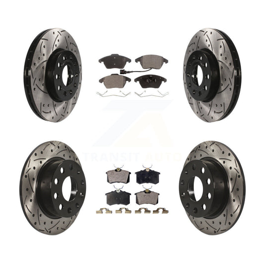 [Avant + Arrière] Kit de disque (percé rainuré revêtu) et plaquette (céramique) de frein pour Volkswagen Jetta Beetle KDT-100310