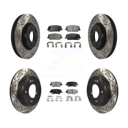 [Avant + Arrière] Kit de disque (percé rainuré revêtu) et plaquette (céramique) de frein pour Hyundai Veloster Kia Forte Koup KDT-100311