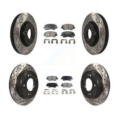 [Avant + Arrière] Kit de disque (percé rainuré revêtu) et plaquette (céramique) de frein pour 2015 Hyundai Veloster Tech RE FLEX SE KDT-100312 par Transit Auto