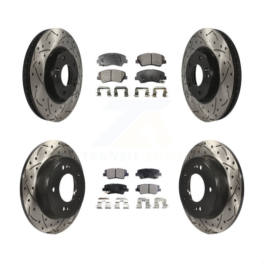 [Avant + Arrière] Kit de disque (percé rainuré revêtu) et plaquette (céramique) de frein pour 2015 Hyundai Veloster Tech RE FLEX SE KDT-100312 par Transit Auto