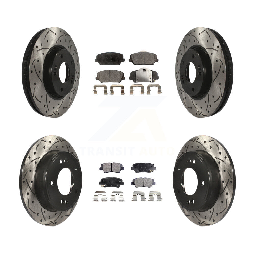[Avant + Arrière] Kit de disque (percé rainuré revêtu) et plaquette (céramique) de frein pour Kia Forte Forte5 Koup KDT-100313