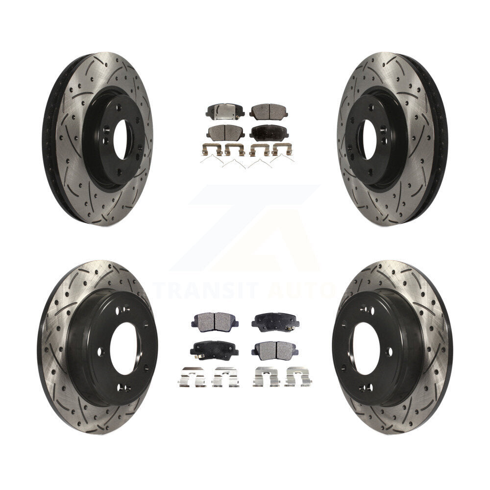[Avant + Arrière] Kit de disque (percé rainuré revêtu) et plaquette (céramique) de frein pour Kia Forte Forte5 SX KDT-100314