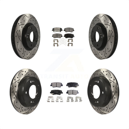 [Avant + Arrière] Kit de disque (percé rainuré revêtu) et plaquette (céramique) de frein pour 2017 Kia Forte Koup SX KDT-100315 par Transit Auto