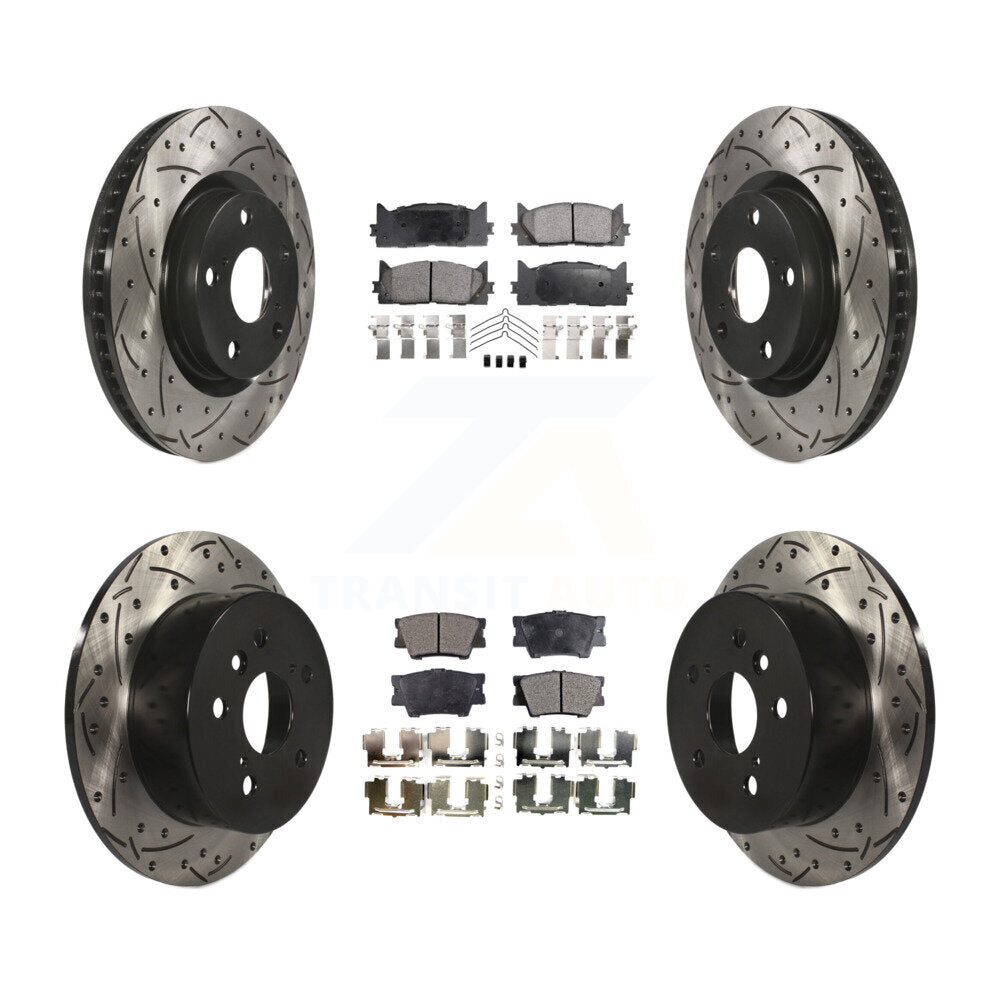 [Avant + Arrière] Kit de disque (percé rainuré revêtu) et plaquette (céramique) de frein pour Toyota Camry Lexus ES350 Avalon KDT-100318