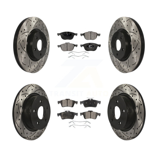 [Avant + Arrière] Kit de disque (percé rainuré revêtu) et plaquette (céramique) de frein pour 2014 Ford Connect 104.8" wheel base KDT-100328