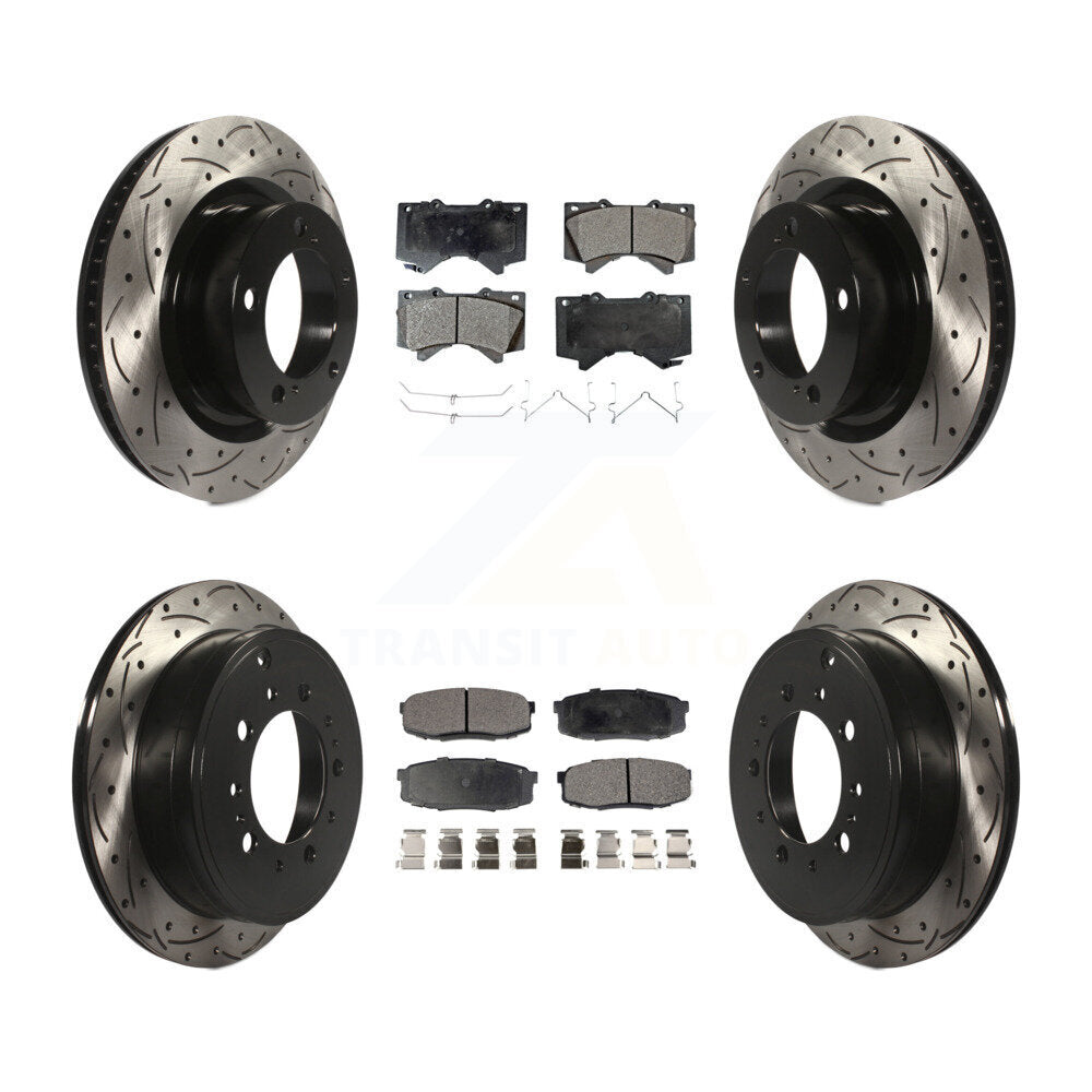 [Avant + Arrière] Kit de disque (percé rainuré revêtu) et plaquette (céramique) de frein pour Toyota Tundra Sequoia Lexus LX570 Land Cruiser KDT-100334