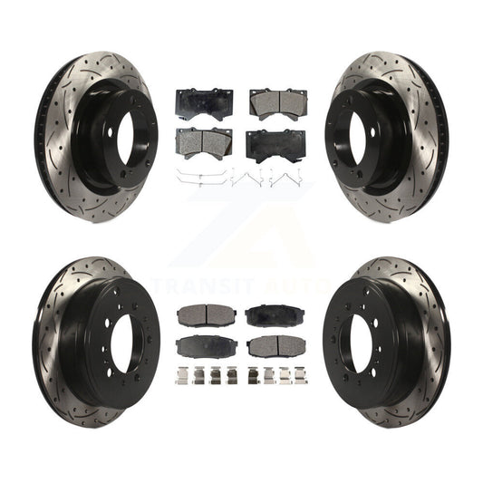 [Avant + Arrière] Kit de disque (percé rainuré revêtu) et plaquette (céramique) de frein pour Toyota Tundra Sequoia Lexus LX570 Land Cruiser KDT-100334