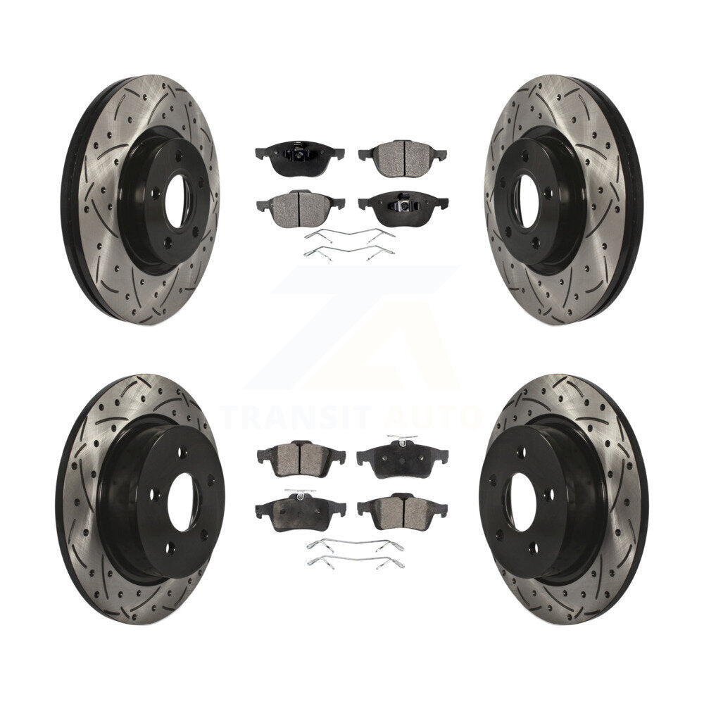 [Avant + Arrière] Kit de disque (percé rainuré revêtu) et plaquette (céramique) de frein pour Ford Escape C-Max KDT-100338