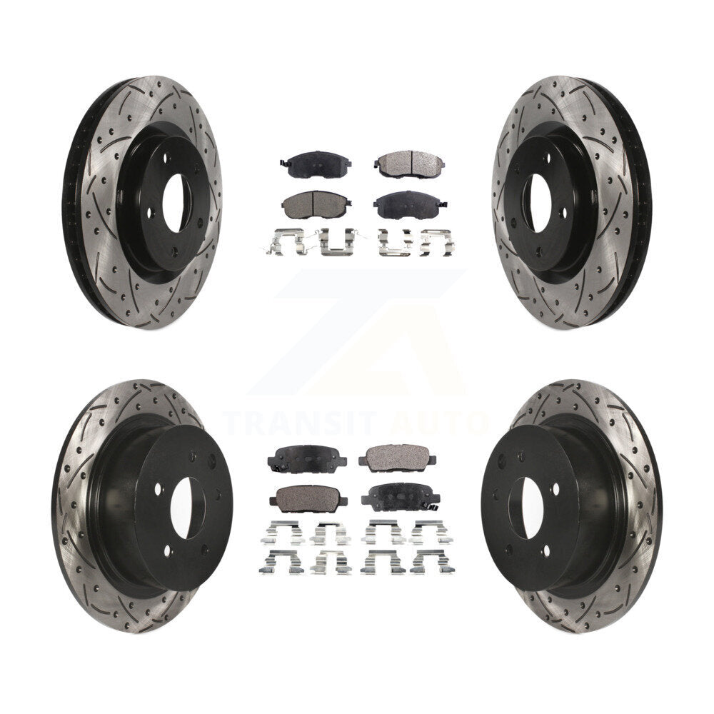[Avant + Arrière] Kit de disque (percé rainuré revêtu) et plaquette (céramique) de frein pour 2007-2012 Nissan Sentra SE-R KDT-100345
