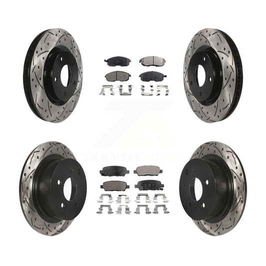 [Avant + Arrière] Kit de disque (percé rainuré revêtu) et plaquette (céramique) de frein pour 2007-2012 Nissan Sentra SE-R KDT-100345