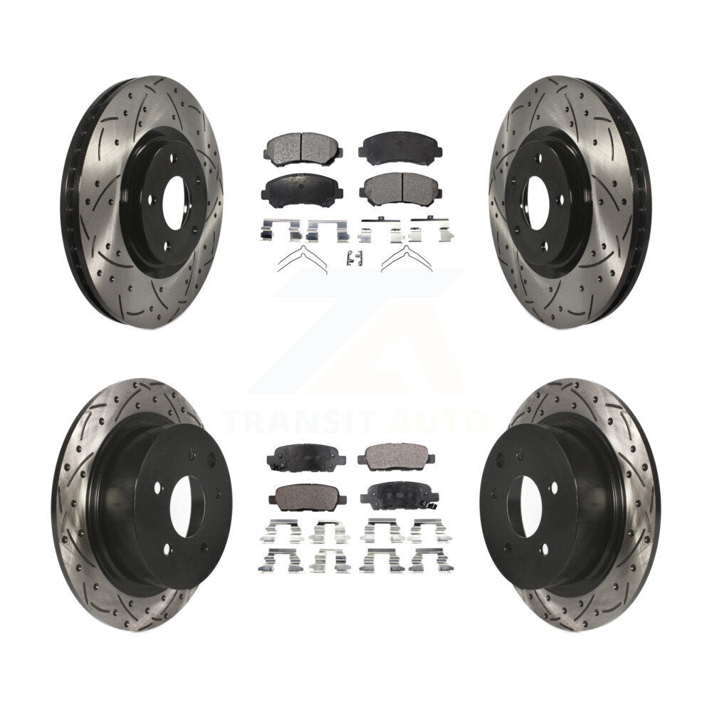 [Avant + Arrière] Kit de disque (percé rainuré revêtu) et plaquette (céramique) de frein pour 2007-2012 Nissan Sentra SE-R Spec V KDT-100346