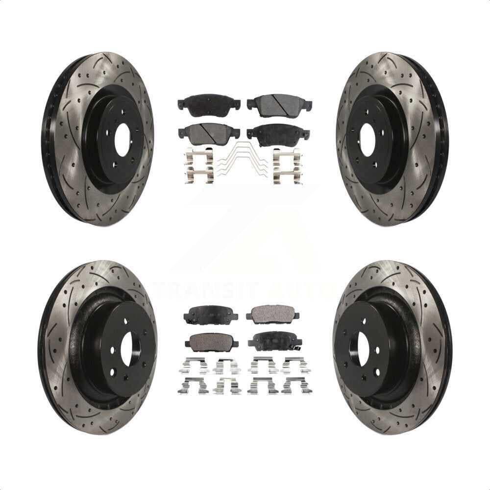 [Avant + Arrière] Kit de disque (percé rainuré revêtu) et plaquette (céramique) de frein pour 2014 INFINITI Q60 Sport sans Package KDT-100351 par Transit Auto