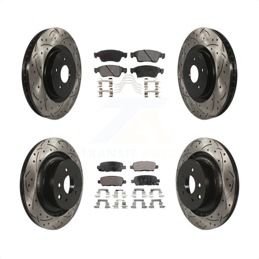 [Avant + Arrière] Kit de disque (percé rainuré revêtu) et plaquette (céramique) de frein pour 2014 INFINITI Q60 Sport sans Package KDT-100351 par Transit Auto