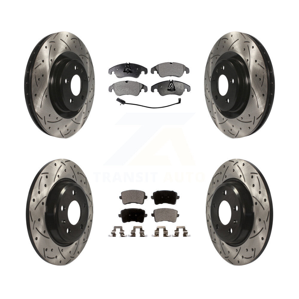 [Avant + Arrière] Kit de disque (percé rainuré revêtu) et plaquette (céramique) de frein pour 2009-2010 Audi Q5 avec 345mm Diameter Rotor KDT-100357