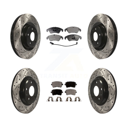 [Avant + Arrière] Kit de disque (percé rainuré revêtu) et plaquette (céramique) de frein pour 2009-2010 Audi Q5 avec 345mm Diameter Rotor KDT-100357