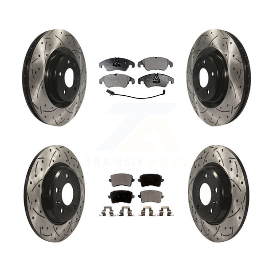 [Avant + Arrière] Kit de disque (percé rainuré revêtu) et plaquette (céramique) de frein pour 2009-2010 Audi Q5 avec 345mm Diameter Rotor KDT-100357
