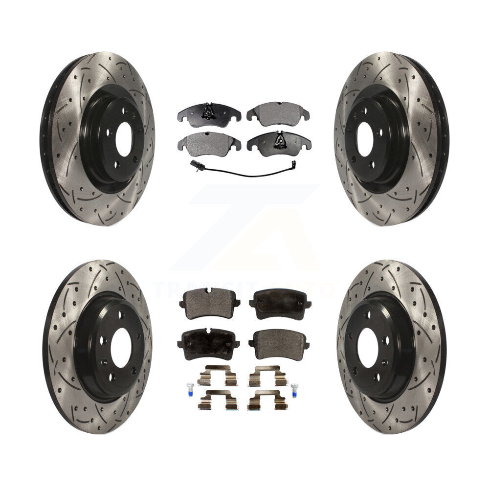 [Avant + Arrière] Kit de disque (percé rainuré revêtu) et plaquette (céramique) de frein pour 2013 Audi A6 avec 345mm Diameter Rotor KDT-100358
