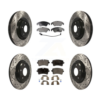 [Avant + Arrière] Kit de disque (percé rainuré revêtu) et plaquette (céramique) de frein pour 2013 Audi A6 avec 345mm Diameter Rotor KDT-100358