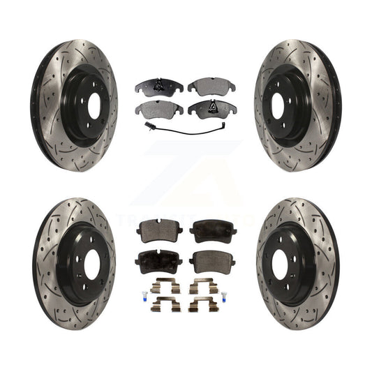 [Avant + Arrière] Kit de disque (percé rainuré revêtu) et plaquette (céramique) de frein pour 2013 Audi A6 avec 345mm Diameter Rotor KDT-100358