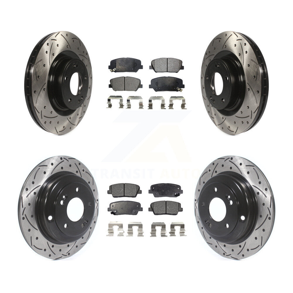 [Avant + Arrière] Kit de disque (percé rainuré revêtu) et plaquette (céramique) de frein pour Hyundai Genesis Coupe KDT-100364