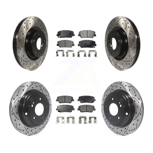 [Avant + Arrière] Kit de disque (percé rainuré revêtu) et plaquette (céramique) de frein pour Hyundai Genesis Coupe KDT-100364