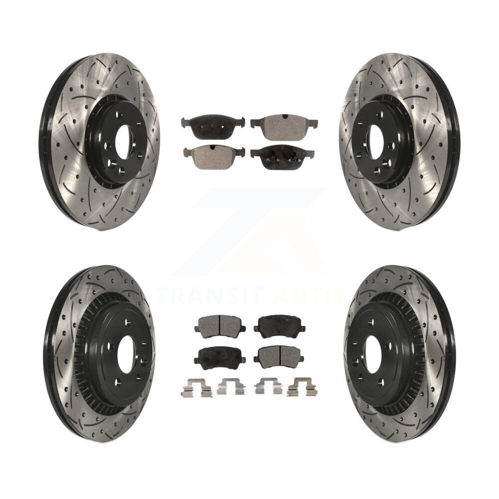 [Avant + Arrière] Kit de disque (percé rainuré revêtu) et plaquette (céramique) de frein pour 2010-2015 Volvo XC60 KDT-100365