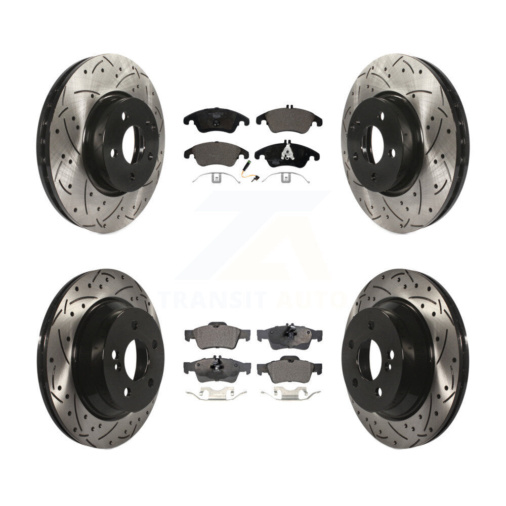 [Avant + Arrière] Kit de disque (percé rainuré revêtu) et plaquette (céramique) de frein pour Mercedes-Benz E350 E400 avec 322mm Diameter Rotor KDT-100371