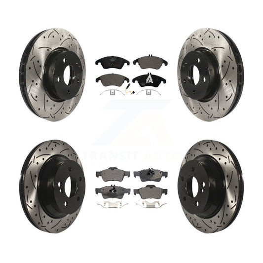 [Avant + Arrière] Kit de disque (percé rainuré revêtu) et plaquette (céramique) de frein pour Mercedes-Benz E350 E400 avec 322mm Diameter Rotor KDT-100371