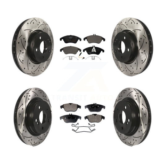 [Avant + Arrière] Kit de disque (percé rainuré revêtu) et plaquette (céramique) de frein pour Mercedes-Benz E350 C300 C350 KDT-100372